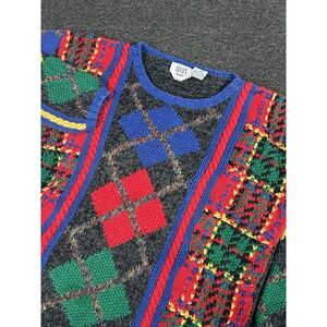 Vintage Eagles Eye 90s Cable Knit Pullover Sweater Coogi Style Hand Knit Medium